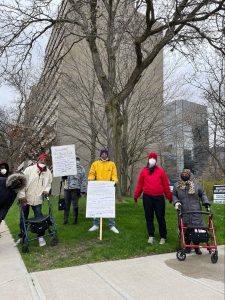 Tenants at St Clair Place on 4/27/22 with Cleveland DSA protesting unsafe housing conditions