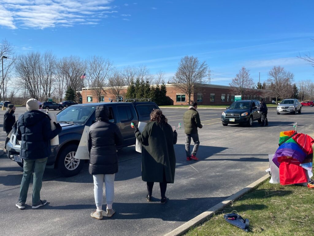 Trans Activists Speaking to Drivers Arriving at the Ohio Department of Health